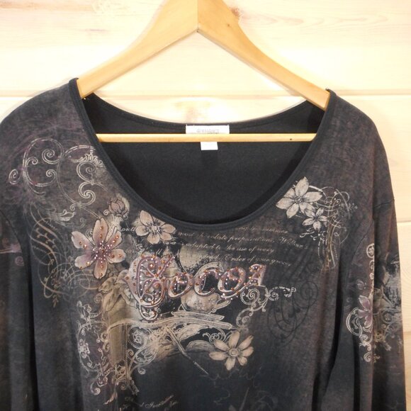 Y2K Vintage Women's Plus Size 3X Top 3/4 Sleeve Brown Cocoa Rhinestone Dressbarn - Picture 2 of 9